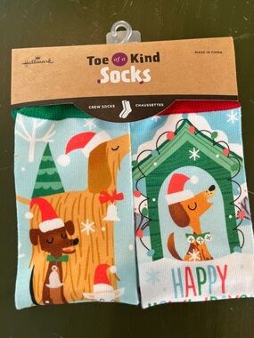 Hallmark Christmas Dog Crew Socks - Light Blue, Green & Red